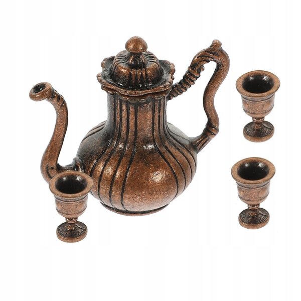 Mini set da tè in metallo scuro per decorazioni e case di bambole
