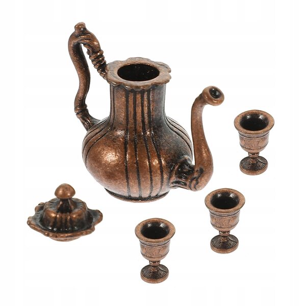 Mini set da tè in metallo scuro per decorazioni e case di bambole
