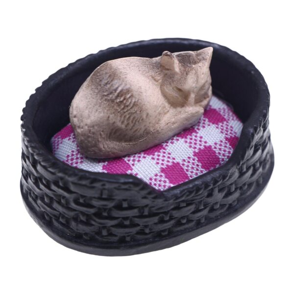 Miniatura gatto addormentato con nido per casa delle bambole 1:12 in resina realistica