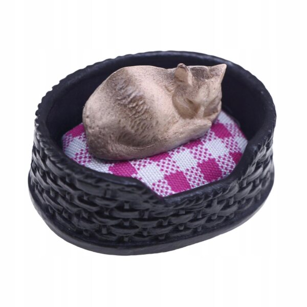 Miniatura gatto addormentato con nido per casa delle bambole 1:12 in resina realistica