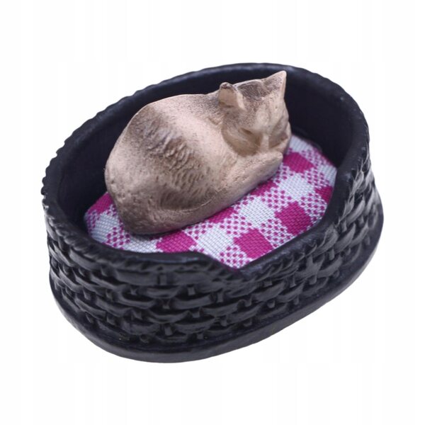 Miniatura gatto addormentato con nido per casa delle bambole 1:12 in resina realistica