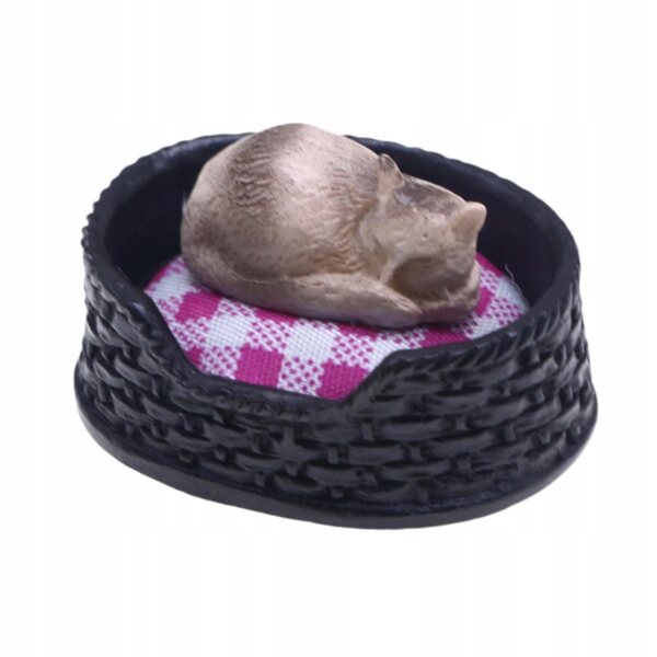 Miniatura gatto addormentato con nido per casa delle bambole 1:12 in resina realistica