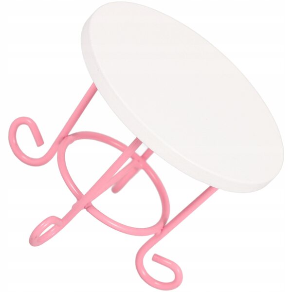 Mini Tavolo Rotondo Rosa in Legno e Metallo per Casa delle Bambole 7,4x7,4x6,3 cm