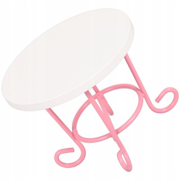 Mini Tavolo Rotondo Rosa in Legno e Metallo per Casa delle Bambole 7,4x7,4x6,3 cm