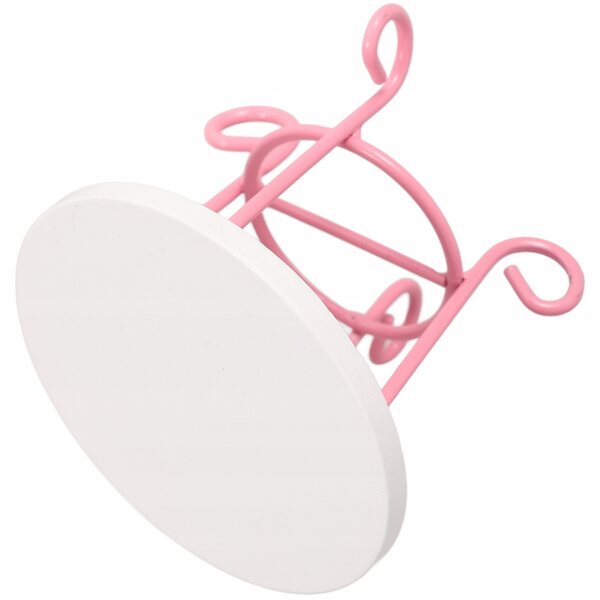 Mini Tavolo Rotondo Rosa in Legno e Metallo per Casa delle Bambole 7,4x7,4x6,3 cm