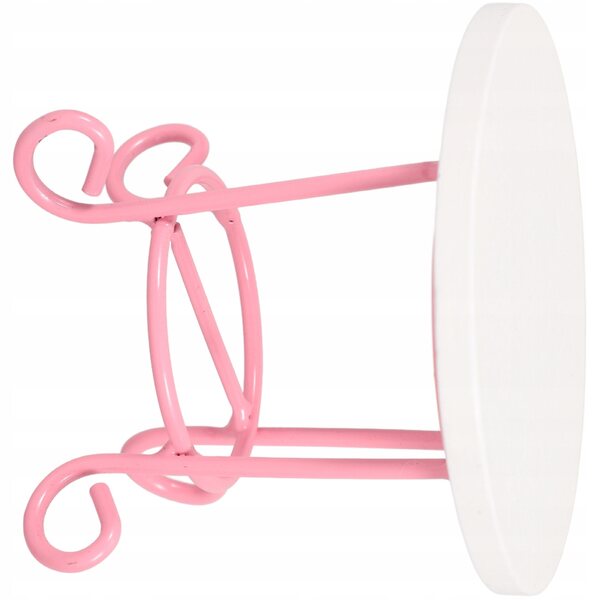 Mini Tavolo Rotondo Rosa in Legno e Metallo per Casa delle Bambole 7,4x7,4x6,3 cm
