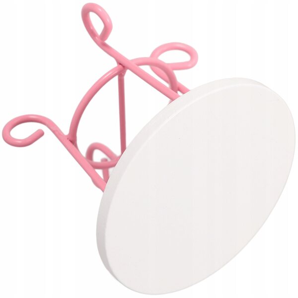 Mini Tavolo Rotondo Rosa in Legno e Metallo per Casa delle Bambole 7,4x7,4x6,3 cm