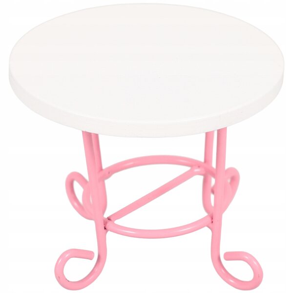 Mini Tavolo Rotondo Rosa in Legno e Metallo per Casa delle Bambole 7,4x7,4x6,3 cm