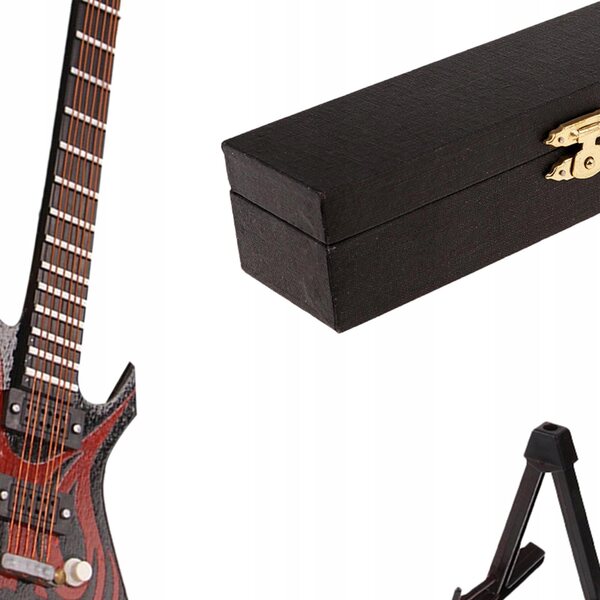 E-Gitarrenmodell aus Holz im Maßstab 1:6 für das Puppenhaus mit Ständer