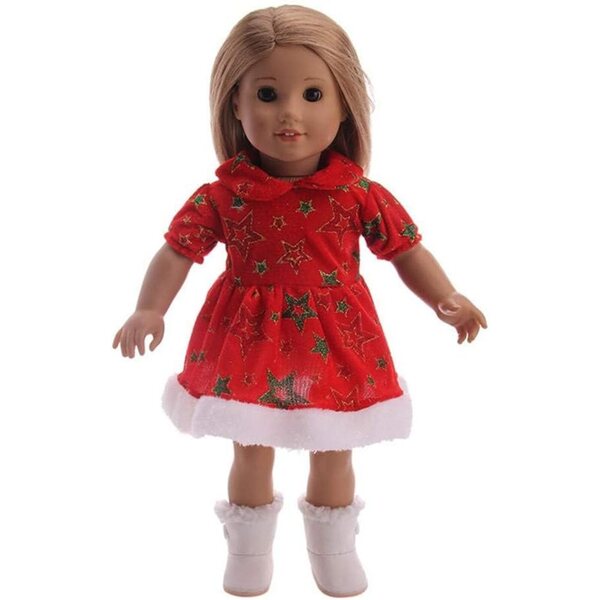 Abito Natalizio Rosso per Bambole 46 cm con Stampa Stelle - Uteruik
