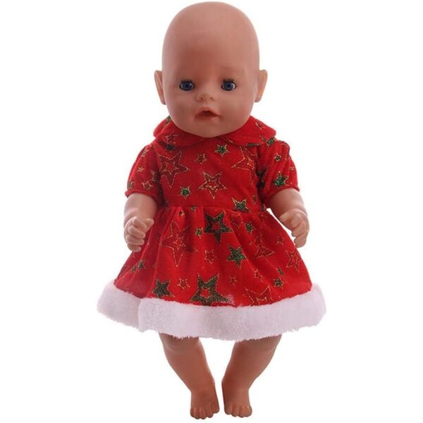 Abito Natalizio Rosso per Bambole 46 cm con Stampa Stelle - Uteruik