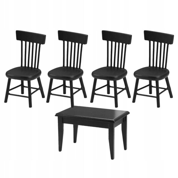 Schwarzes Mini-Tisch- und Stuhl-Set aus Holz für Puppenhäuser und Dekoration