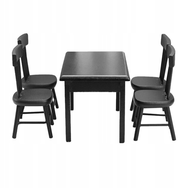 Set mini tavolo e sedie in legno nero per case delle bambole e decorazioni