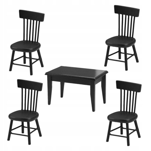 Set mini tavolo e sedie in legno nero per case delle bambole e decorazioni