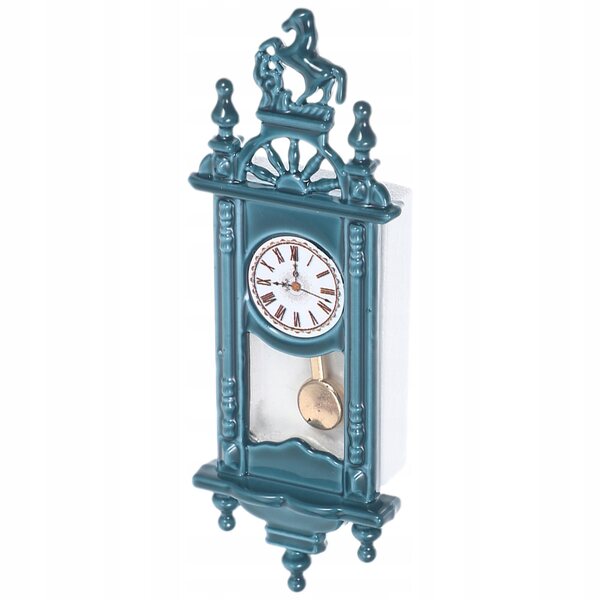 Horloge miniature vintage avec pendule pour maison de poupée bleue 6x2,1x1 cm