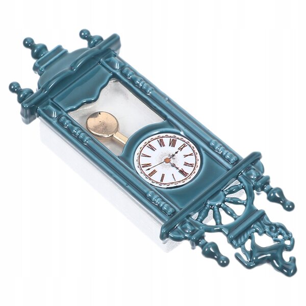 Horloge miniature vintage avec pendule pour maison de poupée bleue 6x2,1x1 cm
