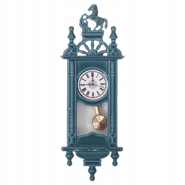 Horloge miniature vintage avec pendule pour maison de poupée bleue 6x2,1x1 cm