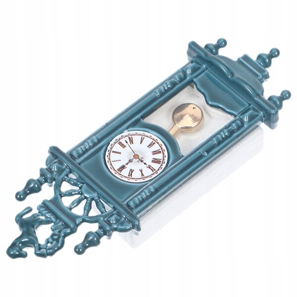Horloge miniature vintage avec pendule pour maison de poupée bleue 6x2,1x1 cm