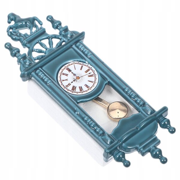 Horloge miniature vintage avec pendule pour maison de poupée bleue 6x2,1x1 cm
