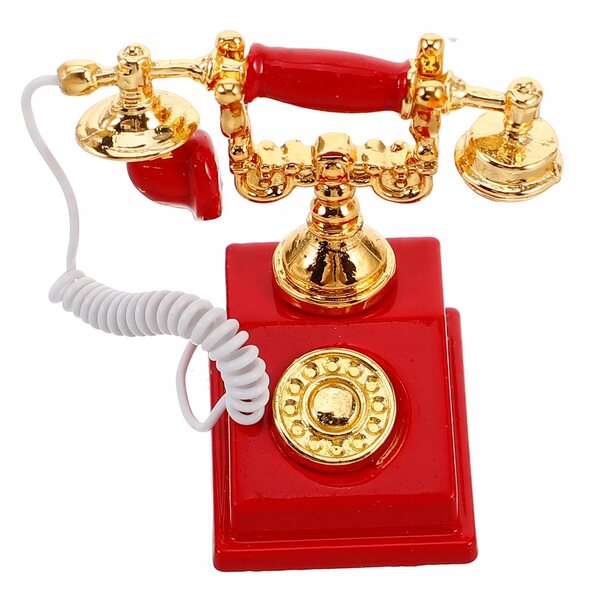 Mini telefono rosso vintage per casa delle bambole, decorazione dettagliata e resistente