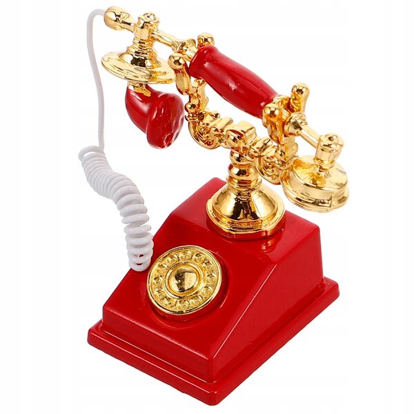 Mini telefono rosso vintage per casa delle bambole, decorazione dettagliata e resistente