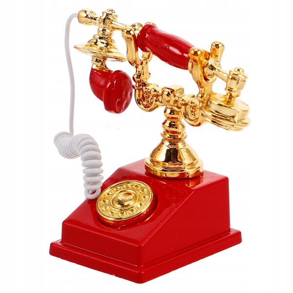 Mini telefono rosso vintage per casa delle bambole, decorazione dettagliata e resistente