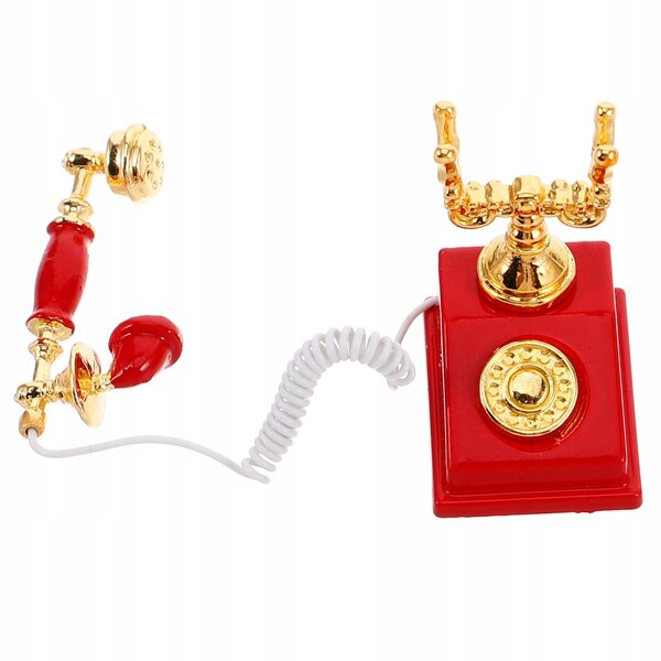 Mini telefono rosso vintage per casa delle bambole, decorazione dettagliata e resistente