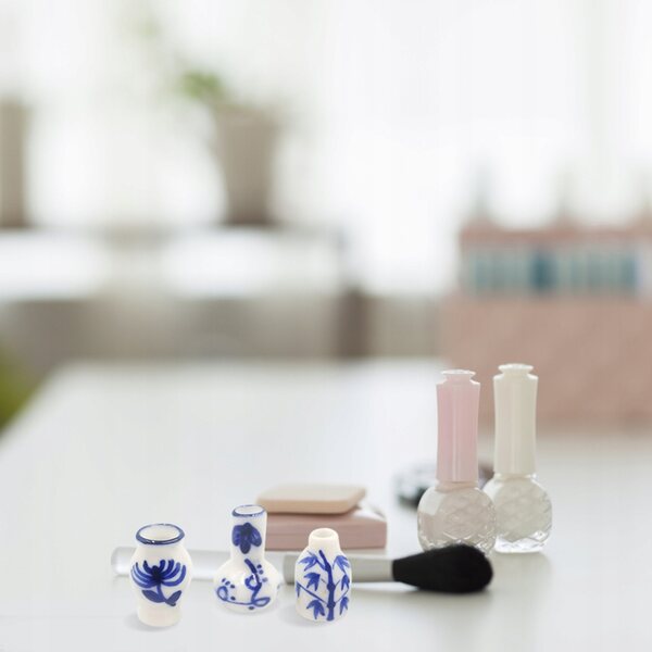 Set 3 Mini Vasi in Ceramica Blu per Decorazione Casa delle Bambole