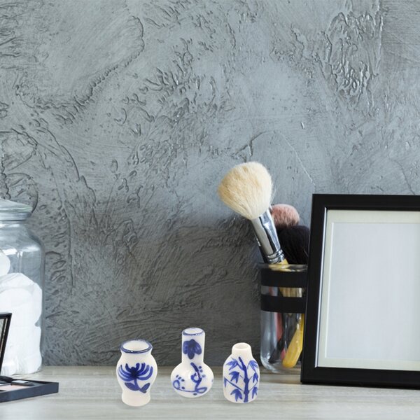 Set 3 Mini Vasi in Ceramica Blu per Decorazione Casa delle Bambole