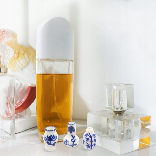 Set 3 Mini Vasi in Ceramica Blu per Decorazione Casa delle Bambole