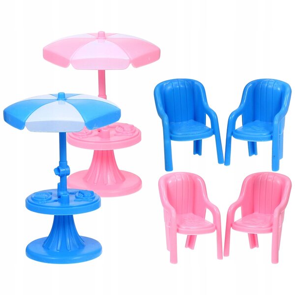 Mini-Strandmöbelset für Mikrohäuser, Tische, Stühle und bunte Sonnenschirme