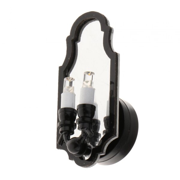 Lampa da parete miniatura nera con specchio in metallo 1:12 per casa delle bambole