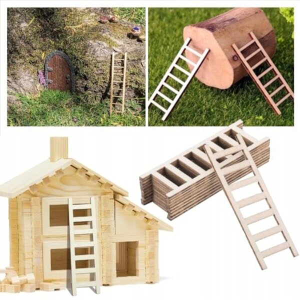 Set 10 Drabine Miniature in Legno per Casa delle Bambole e Decorazione