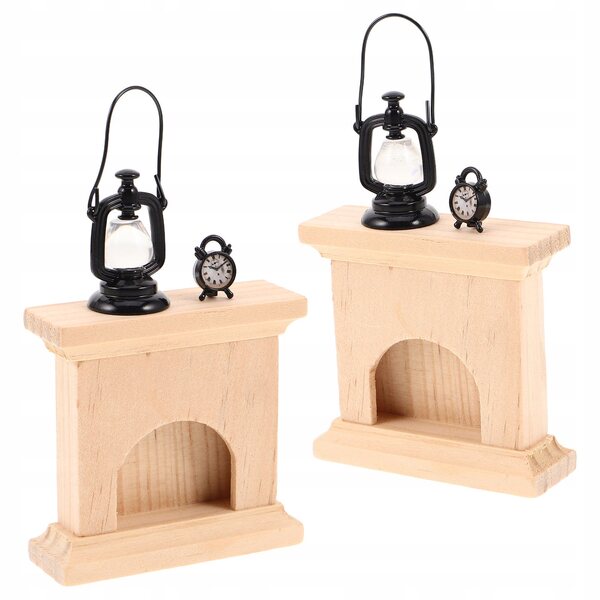 Puppenhaus-Miniaturkamin, Öllampe und Retro-Uhr-Set