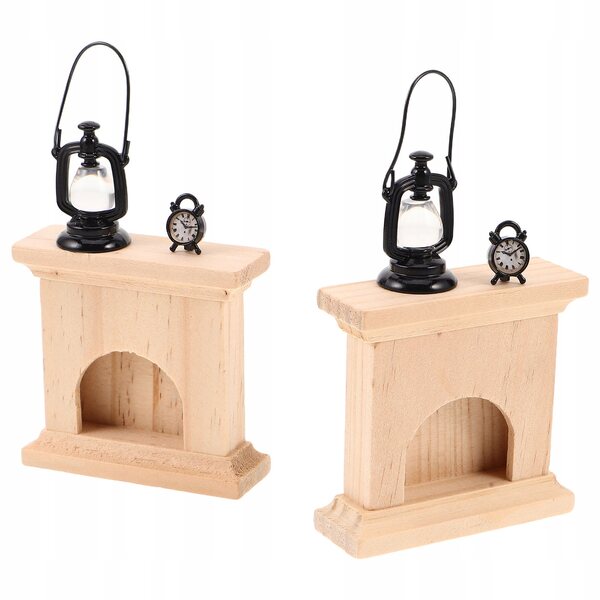 Set Miniature Camino, Lampada a Petrolio e Orologio Retro per Casa delle Bambole
