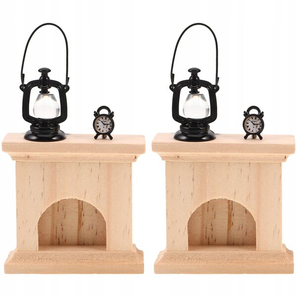 Set Miniature Camino, Lampada a Petrolio e Orologio Retro per Casa delle Bambole