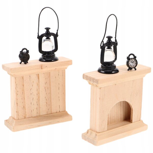 Set Miniature Camino, Lampada a Petrolio e Orologio Retro per Casa delle Bambole