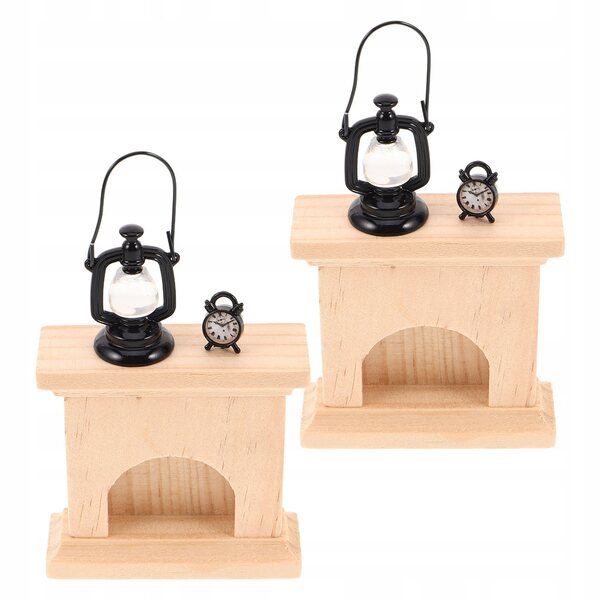 Set Miniature Camino, Lampada a Petrolio e Orologio Retro per Casa delle Bambole