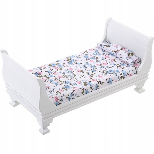 Letto in Legno Miniatura Bianco per Casa delle Bambole, Decorazione Realistica