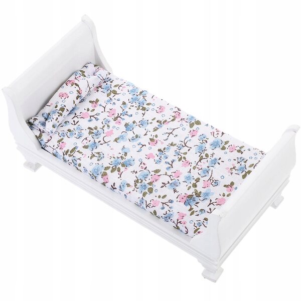 Letto in Legno Miniatura Bianco per Casa delle Bambole, Decorazione Realistica