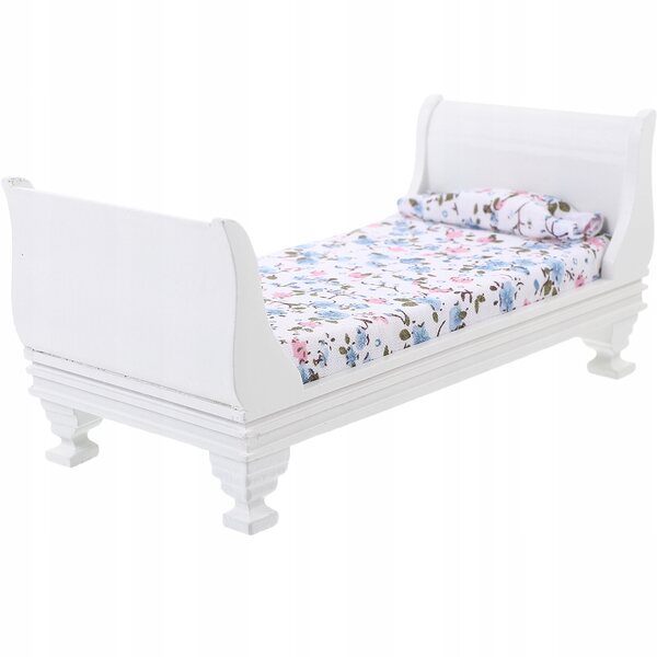 Letto in Legno Miniatura Bianco per Casa delle Bambole, Decorazione Realistica
