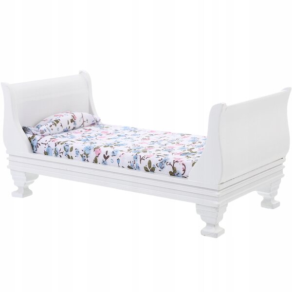 Letto in Legno Miniatura Bianco per Casa delle Bambole, Decorazione Realistica