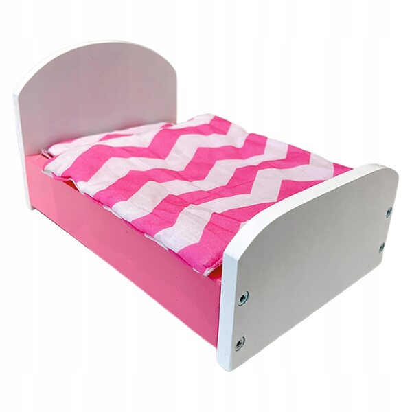 Miniatura letto per casa delle bambole 1:12 con biancheria rosa decorativa