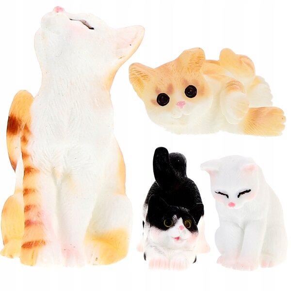 Set 4 Miniature Figurine Gatti in Resina per Decorazioni Casa e Giardino