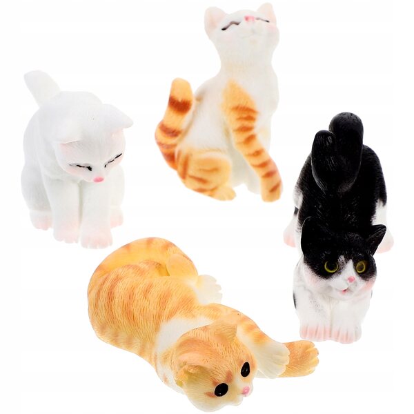 Set 4 Miniature Figurine Gatti in Resina per Decorazioni Casa e Giardino