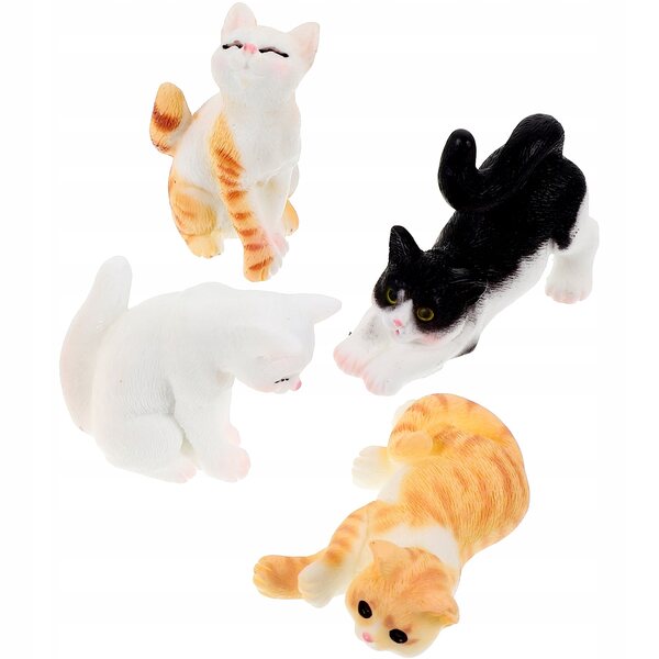 Set 4 Miniature Figurine Gatti in Resina per Decorazioni Casa e Giardino