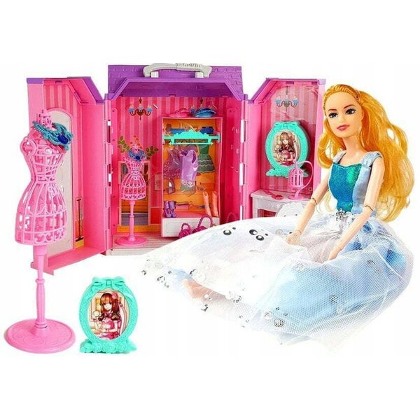 Casa delle bambole con armadio e accessori, bambola da 26 cm, specchio interattivo