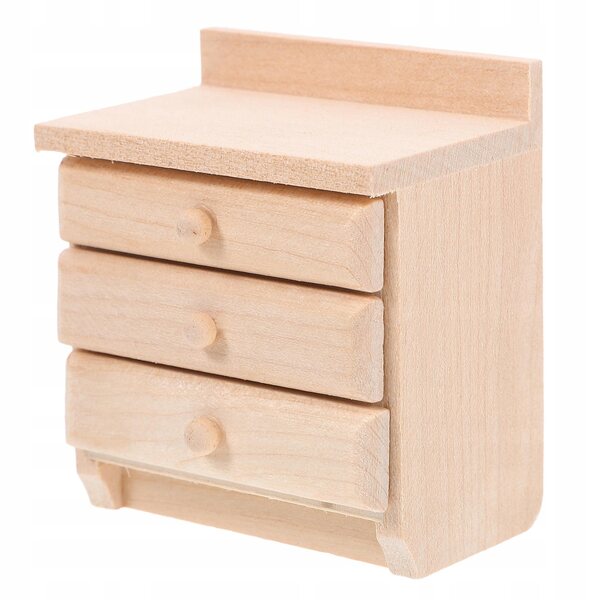 Beiger Miniatur-Nachtschrank aus Holz für das Puppenhaus