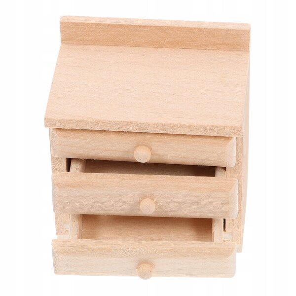 Beiger Miniatur-Nachtschrank aus Holz für das Puppenhaus