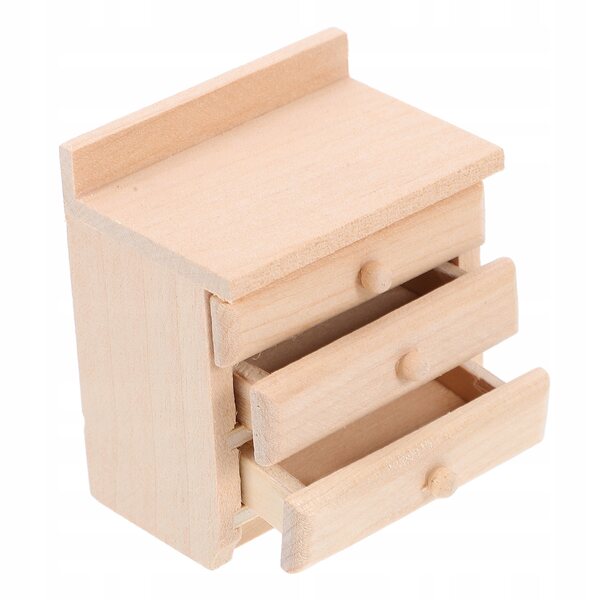 Beiger Miniatur-Nachtschrank aus Holz für das Puppenhaus